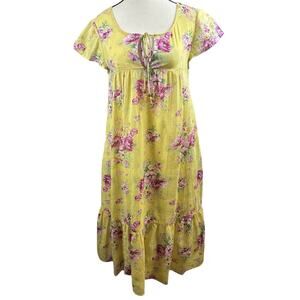 April Cornell Sz XS Charming Blossom Yellow Floral Smock Cottage Core Dress
